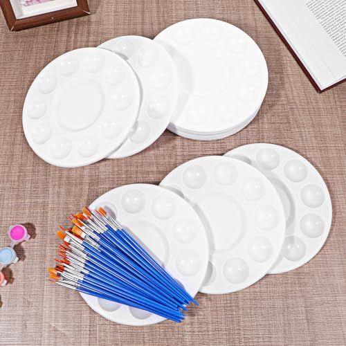 150 Pcs Painting Brushes Palettes Set, Including 50 Painting Palettes with 10 Wells, 100 Small Paint Brushes (Flat/Round), Nylon Brush Head, Paint Supplies for Acrylic Oil Watercolor Canvas Art DIY