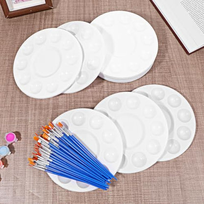 150 Pcs Painting Brushes Palettes Set, Including 50 Painting Palettes with 10 Wells, 100 Small Paint Brushes (Flat/Round), Nylon Brush Head, Paint Supplies for Acrylic Oil Watercolor Canvas Art DIY