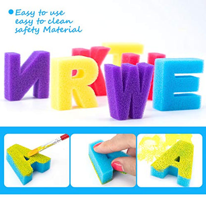 53Pcs Painting Brushes for Kids Paint Sponges, Washable Paint Brushes Set for Toddler Kids Early Learning Finger Paints sponges Foam Art Supplies Toys Present with 26 Alphabets