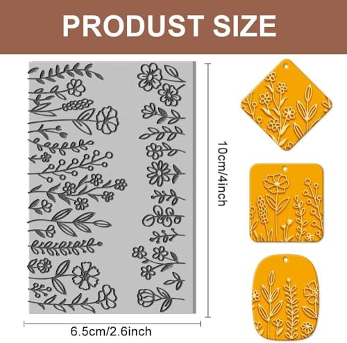 Flower Clay Texture Mat Clay Plant Modeling Pattern Pad Texture Sheets for Polymer Clay Making Earrings Jewelry, 4x2.6inch