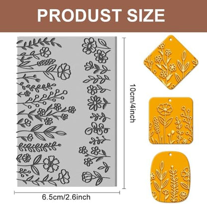 Flower Clay Texture Mat Clay Plant Modeling Pattern Pad Texture Sheets for Polymer Clay Making Earrings Jewelry, 4x2.6inch