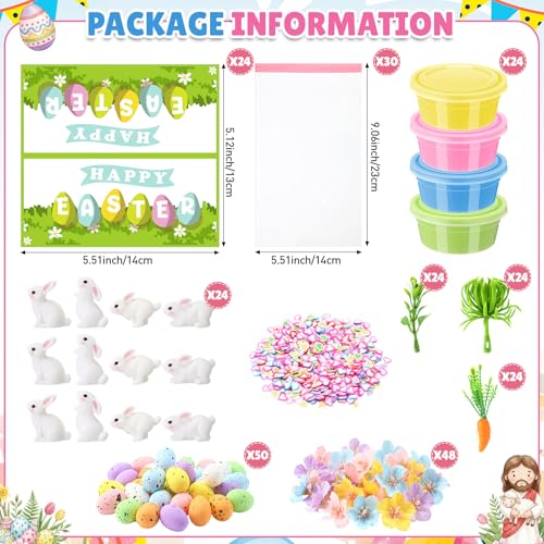 Tinlade 273 Pcs/24 Set Air Dry Clay Spring Crafts with Colorful Modeling Clay Resin Figurines Foam Eggs Flowers Grass Card Bag for Christian Party Favors Stuffers Goodie Bag Filler(Rabbit) - style: Rabbit