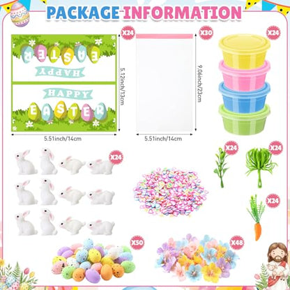 Tinlade 273 Pcs/24 Set Air Dry Clay Spring Crafts with Colorful Modeling Clay Resin Figurines Foam Eggs Flowers Grass Card Bag for Christian Party Favors Stuffers Goodie Bag Filler(Rabbit) - style: Rabbit