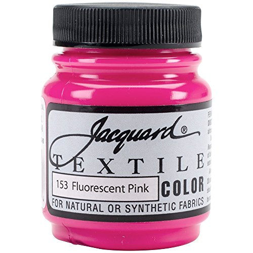 Jacquard Textile Color Fluorescent Pink - Permanent Fabric Paint for Clothes, Furniture Upholstery, Shoes or Tote Bags – Indoor & Outdoor Fabric Paint – 2.25 Oz Jar, Upholstery Fabric Paint - color: Fluorescent Pink, size: 2.25 Fl Oz (Pack of 1)