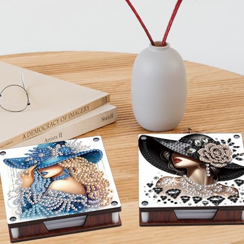 JISHSHAY 2 PCS Diamond Art Note Box Beautiful Woman Diamond Painting Note Pad Holder Gem Painting Gem Art Memo Pad Holder Mosaic Kits for Adults Embroidery Kit Memo Boxes, Contains 120 Sheets of Paper - color: Woman 2