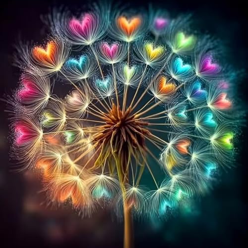 BYGFHLYW Rainbow Heart Dandelion Diamond Painting Kit for Adults, Full Round Drill Diamond Art Canvas Wall Decor Present 13.7X13.7Inch - color: KM1161-1