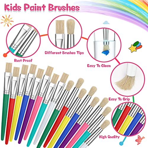 Sherr 64 Pcs Paint Brushes Sets for Kids Toddler Art Supplies Large Chubby Round and Flat Brush for School Washable Acrylic Oil Paint