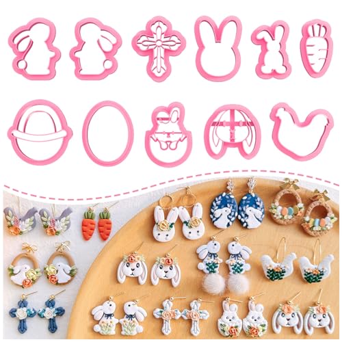 KEOKER Polymer Clay Earring Cutters Easter, 11 Shapes Easter Bunny Clay Cutters for Polymer Clay Jewelry - color: Easter clay cutters B