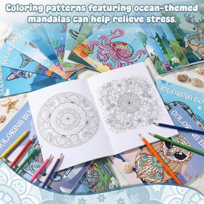 Liliful 24 pcs Undersea Mandala Coloring Book Bulk Intricate Marine Life & Mandala Design Coloring Books, Ideal for Party Favors, Goodie Bag Fillers & Creative Gifts - style: Undersea Mandala