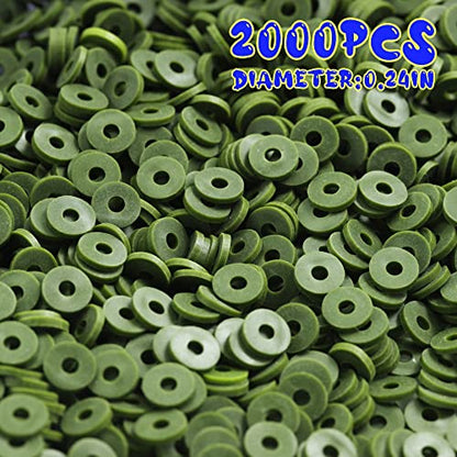 2000pcs Dark Grass Green Clay Beads for Bracelets Making, Flat Round Polymer Clay Beads 6mm Heishi Beads for Jewelry Making Earring Bracelets Necklace - color: Dark Grass Green 27