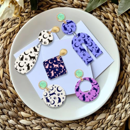 CHGCRAFT Cat Polymer Clay Texture Sheets Moon Stars Texture Stamp Sheets Silicone Texture Stamp Clay Texture Mat Texture Sheets for Polymer Clay Jewelry and Clay Earrings Tools - style: Cat