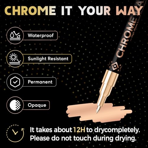 Pagather 3Pcs Chrome Paint Markers, Permanent Mirror Liquid Chrome Pens for Plastic, Metal, Model, Jewelry, Wheel Painting, Touch Up & Repair Kit, DIY Art Projects - style: 3PCS Silver,Gold,Bronze