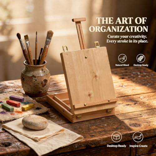 Tabletop Easel with Storage Drawer, Adjustable Wooden Desktop Sketch Box for Painting and Drawing, Art Display Stand for Canvas, Portable Studio Workstation for Artists and Students