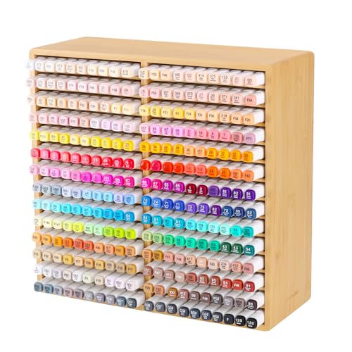 walowalo Bamboo Marker Organizer Markers 280pcs Markers Pen Holder Art Supply Pencil Storage Organizer with 28 Compartments All-in-One Marker Storage for Office Home (Holds up to 280pcs Markers) - size: Holds up to 280pcs Markers
