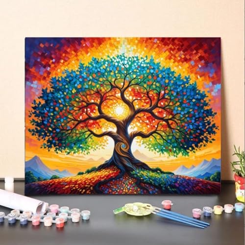 ldazao Tree of Life Paint by Numbers for Adults Beginner with Frame Wooden Easel Stained Glass Painting Kit Color by Numbers 20 X 16 Inches - color: FSZ0015