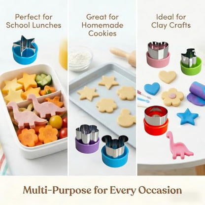 9 PCS 1.5 In Mini Cookie Cutters Set for Kids, Stainless Steel Small Sandwich Food Cutter Shapes, Fun Shaped Tiny Dinosaur Heart Star Circle Flower for Lunch, Fruit, Vegetable, Cheese, Clay