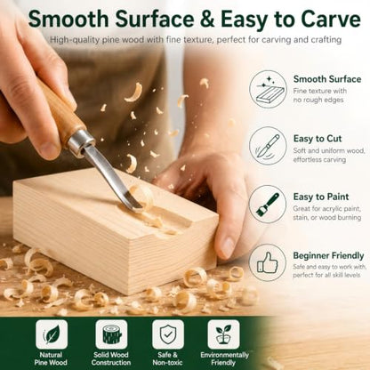 Unfinished Wood Blocks for Crafting, 3X5X1 Inch Wood Carving Blocks, 4 Pcs Solid Pine Wood Blocks for Craft DIY Wood Carving Painting Wall Decorations for Beginners and Adults - size: 3x5x1 Inch
