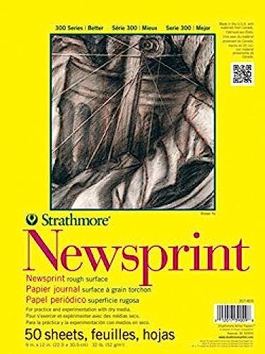 Strathmore 300 Series Newsprint Paper Pad, Tape Bound, 50 Sheets (32lb/52g) Art Paper for Adults and Students - Practice Sketching with Charcoal, Graphite and Pencil 14x17 (Pack of 12) - color: Rough, size: 14x17 (Pack of 12)