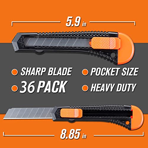 REXBETI 36 Pack Utility Knife, Retractable Box Cutter for Cartons, Cardboard and Boxes, 18mm Wider Razor Sharp Blade, Smooth Mechanism, Perfect for Office and Home use (36 Pack) - style: 36 Pack