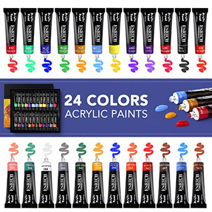 ESRICH Professional Acrylic Paint Set, 60PCS with Painting Brushes,Acrylic Paints,Easel,4 Sizes Blank Canvases,Palette, Paint Knives,Brush Cup and Art Sponges for Adults Hobbyists and Beginners - style: 60