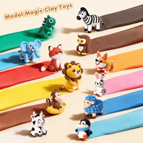 Air Dry Clay Kit for Kids, 12 Animal Crafts Modeling Clay Model Magic, Clay Kits with Sculpting Tools & Tutorials, Safe & Non-Stick DIY Art Crafts, Toys Gift for Ages 3-12 Boys & Girls - color: Clay animals Kit