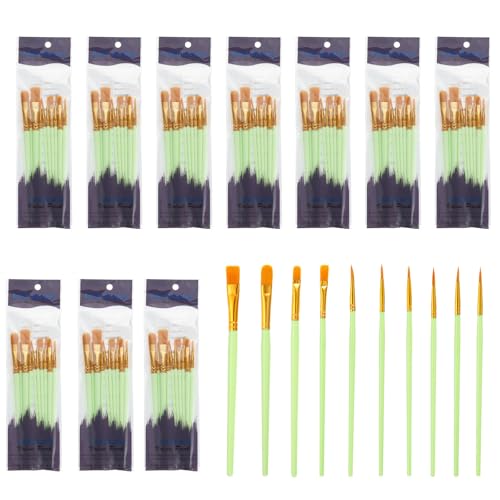 PATIKIL Paint Brushes Set, 100Pcs Acrylic Paint Brush Nylon Hair for Watercolor Oil Painting Miniature Detailing Rock Painting, Green - color: Green