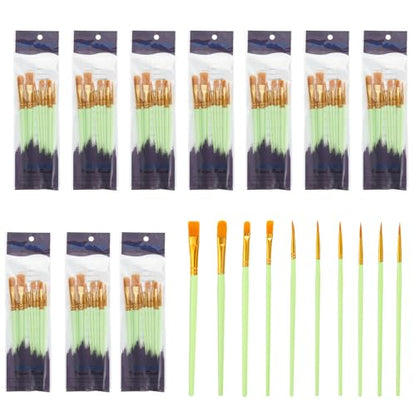 PATIKIL Paint Brushes Set, 100Pcs Acrylic Paint Brush Nylon Hair for Watercolor Oil Painting Miniature Detailing Rock Painting, Green - color: Green