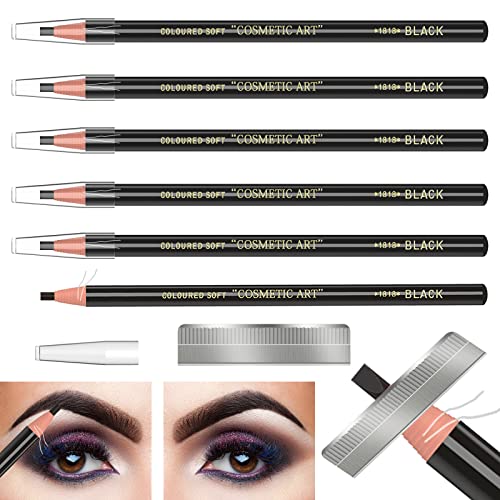 Waterproof Eyebrows Pencil Tattoo Makeup And Microblading Supplies Kit-Permanent Eye Brow Liners In 5 Colors Waterproof Eyebrow Pencils Peel - Brow Pencil Set For Marking (6 Black) - color: 6 Black