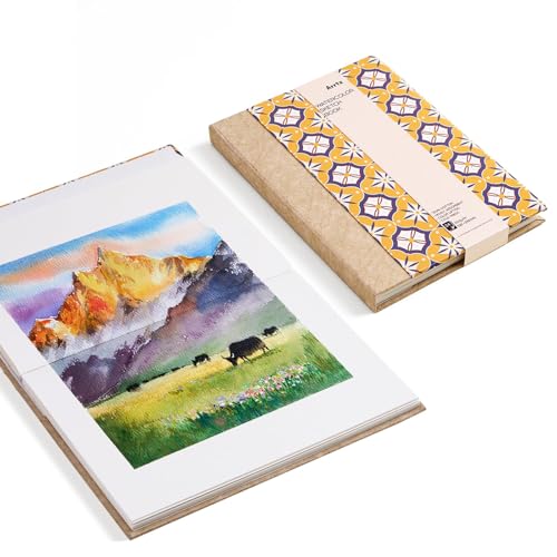 Arrtx Watercolor Sketchbook, 8.27x5.98'', 140 LB, 300 GSM, 100% Cotton Paper, Cold Press, 24 Sheets, Hardcover Watercolor Journal for Use As Travel Notebook for Artists Adults Students - size: 8.27x5.98''