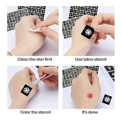 20 Sheets Temporary Tattoo Stencil for Women Girls Kids Boys, Dargon Butterfly Face Body Paint DIY Art Reusable Glitter Tattoos Kit School Show Birthdays Halloween Christmas Party Favor Supplies