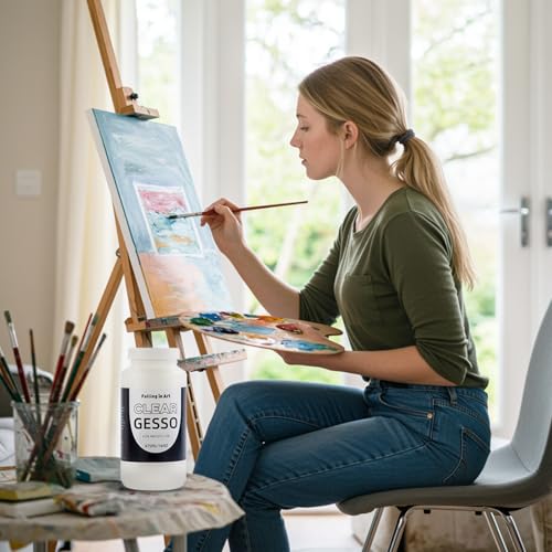 Falling in Art Clear Gesso for Acrylic Painting, Acrylic Gesso Primer for Oil Paints, 16 oz Non-Toxic Canvas Primer Surface Prep Medium - color: Clear