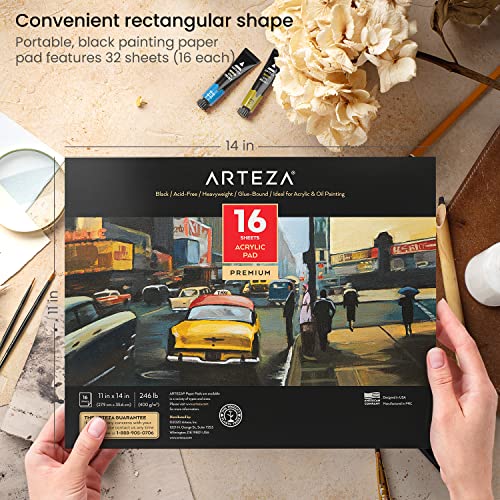 ARTEZA Acrylic Paper Pad, 6 x 6 Inches, Pack of 2, 16 Sheets Each, Heavy Black Art Paper Pad for Painting and Drawing