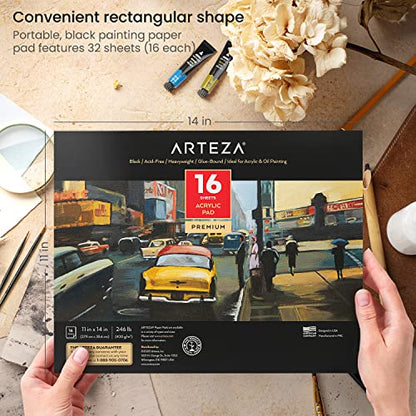 ARTEZA Acrylic Paper Pad, 6 x 6 Inches, Pack of 2, 16 Sheets Each, Heavy Black Art Paper Pad for Painting and Drawing