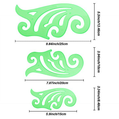 TecUnite 6 Pcs French Curve Ruler Set, Clear Green Plastic Curve Templates for Drawing, Drafting, Sewing Pattern Making, Fashion Design and Art Craft Projects