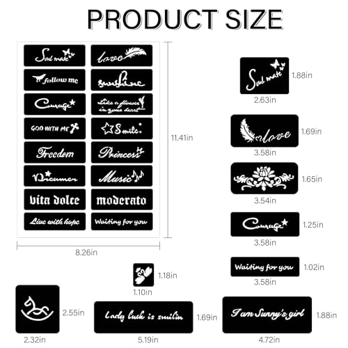 9 Temporary Tattoo Stencils, 117 PCS Henna Stencils Reusable Tattoo Stencils for Face Body Art Painting for Women Men Adults Kids - color: 9 sheets, 117 pcs