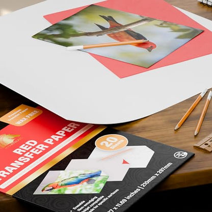 MyArtscape Graphite Transfer Paper, 20 Red Sheets - Wax Free - Erasable - Smudge-Free - Ideal for Drawing and Tracing - Premium Arts and Crafts Supplies