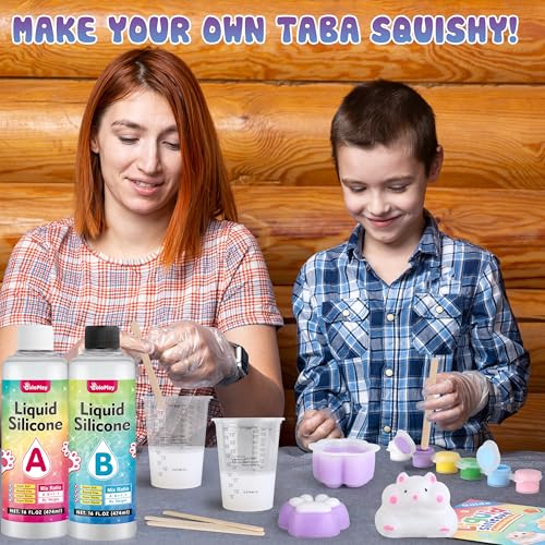 ColoPlay Taba Squishy Kit - 32OZ Bigger Rubber Squishy Kit with Guided, 44 PCS Bubble Free and Faster Fully Cures - FuFu Squishy Kit with Mold, Flocking Powder - Stress Relief Entertainment - size: 32OZ Kit