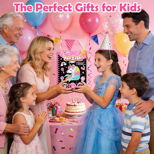 FUNNYB&G Foil Art Craft Kit for Girls 4-10 Years Old: Mess-Free & No-Glue, Create 16 Sparkly Unicorns Pictures – Perfect Travel Toy & Birthday Gift for Kids（Unicorns） - style: Unicorns