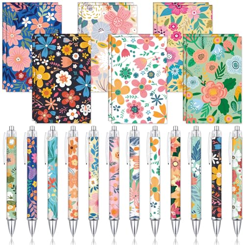 Motiskyy 24 Pcs Floral Pens Flower Ballpoint Pens Flower Notepads Set Design Line Notebook Employee Gifts Set for Student Womens History Month School Supplies, Valentine's Day, Mother's Day Gift - style: Classic