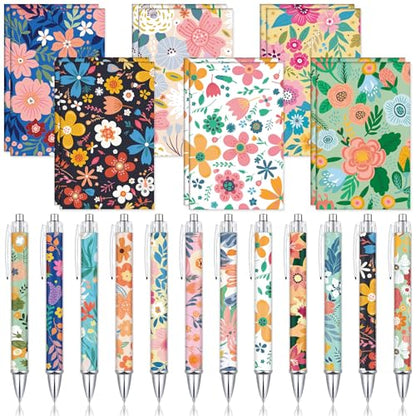 Motiskyy 24 Pcs Floral Pens Flower Ballpoint Pens Flower Notepads Set Design Line Notebook Employee Gifts Set for Student Womens History Month School Supplies, Valentine's Day, Mother's Day Gift - style: Classic