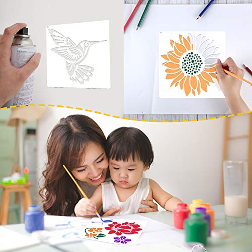 Zonon 16 Pieces Stencils for Painting, Reusable Large Butterfly Hummingbird Sunflower Stencil with Metal Open Ring, DIY Craft Templates for Spring Summer Wood Wall Canvas Home Decor(5.1 x 5.1 Inch) - size: 5.1 x 5.1 Inch