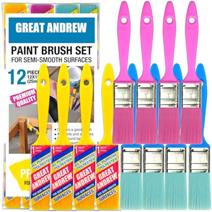 Great Andrew 12 PCS Small Paint Brushes1 Inch, Paint Brush for Painting Acrylic Oil Crafts DIY, Paint Brushes for Walls,Touch Up,Trim Painting Supplies - size: 12 pcs, 1-in, Flat