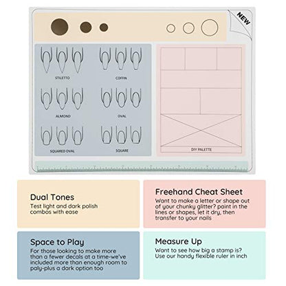 Segbeauty Acrylic Nail Training Mats, 2pcs 16" DIY Silicone Flexible Nail Art Stamping Mats,Nail Gel Polish Coloring Practice Pad, Workspace Manicure Mat Template Sheet, Foldable Table Cover Pad Tool