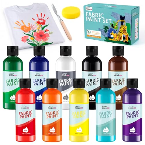 10 Colors Fabric Paint for Clothes(3.4oz/100ml), Non-Toxic & Permanent, Washer Safe Soft Textile Paint for Adult T-Shirts, Jeans & Canvas Shoes with Palette Knife & Sponge - color: 10 colors
