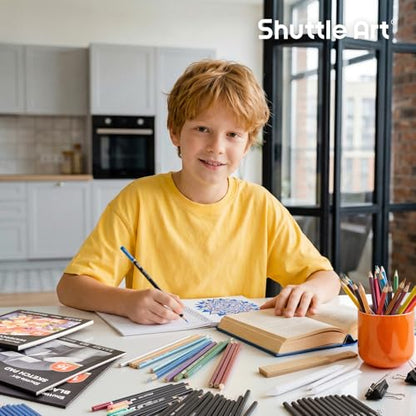 Shuttle Art 116 PCS Drawing Kit, Professional Drawing Supplies with Sketch, Charcoal, Colored, Graphite, Pastel Pencils & Sticks, Complete Drawing Tools and Paper Pads in Zipper Case for Artists&Kids
