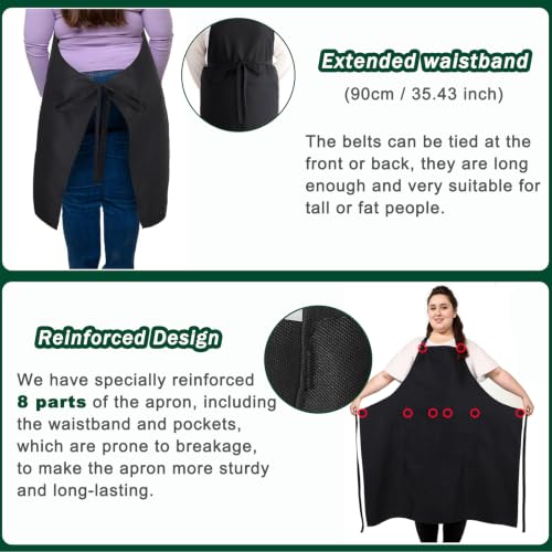 2 Pack Plus Size Chef Apron, Large Adjustable Aprons with Pockets for Men Women Waiter Waitress, Black White (XXXL) - color: Black
