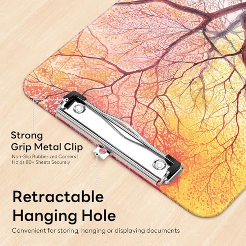 Plastic Cute Clipboard Low-Profile Metal Clip, A4 Letter Size 9 x 12.5 in, 8.5 x 11 Paper Clip Board for Teachers, Nurses, Classroom,Sunset Tree - color: Sunset Tree