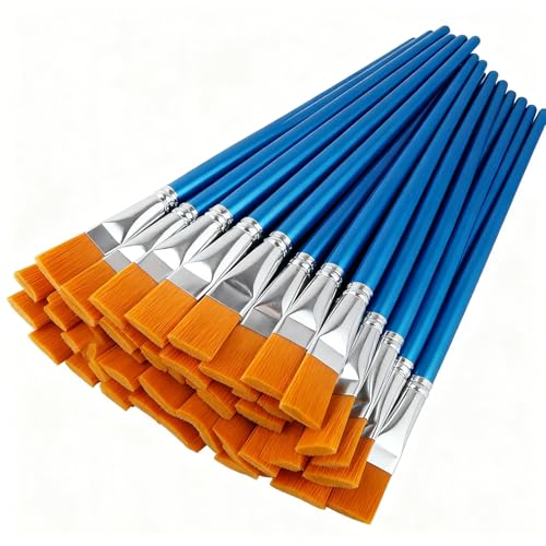 1 Inch Flat Paint Brushes for Acrylic Painting, 50 Pcs Synthetic Nylon Hair Paint Brushes Bulk with Wooden Handle for Acrylic Watercolor Oil Detail Painting (Blue, 50 Pcs) - size: 50 Pcs