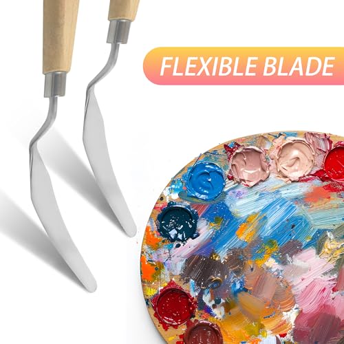 9 Pcs Paint Palette Knives for Painting, Stainless Steel Color Mixing Scraper Knife Set, Drawing Spatula Pallet Knife with Wooden Handle for Oil, Canvas, Acrylic Painting, Texture Art Supplies