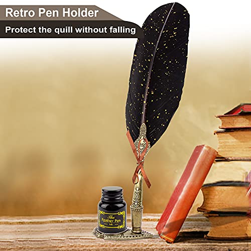 Quill Pen and Ink Set with Wax Seal Stamp - Black Feather Calligraphy Set for Beginners, Antique Dip Pen with 18 Nibs & Stand, Gift Boxed - color: BlackFeather